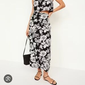 Old Navy Black Floral Linen Blend Maxi Skirt Women Small